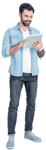 notebook man standing